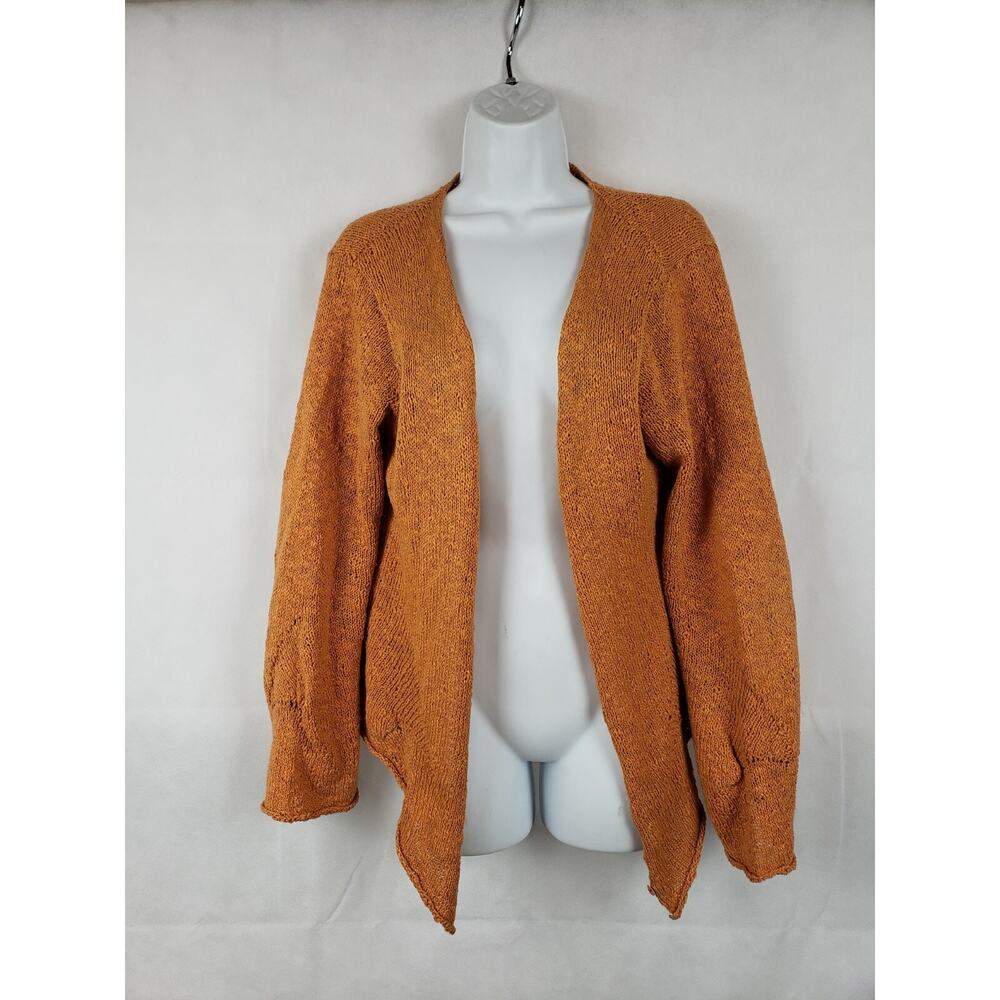 Eileen Fisher 96% Cotton Cardigan Cable Sweater Size Large Women's Orange‎